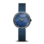 Bering Thin Navy Band w/ Blue MOP Face + Gold Accent Watch
