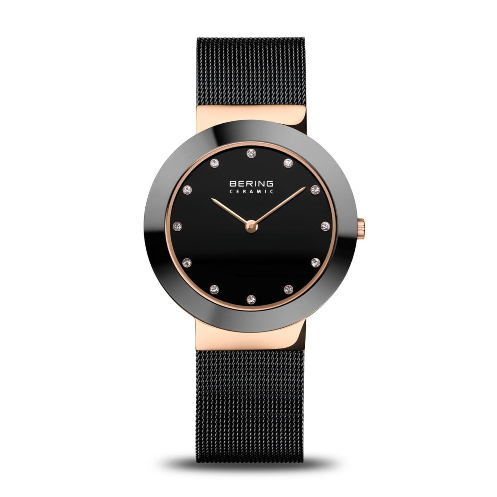 Bering Black Band Ceramic Black/Rose Gold Frame w/ Black Face Watch