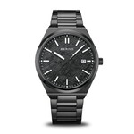 Bering Brushed Black Links Band w/ Black Textured Face + Date Watch