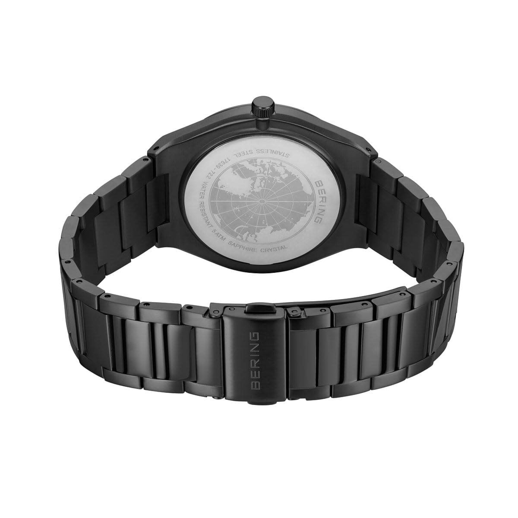 Bering Brushed Black Links Band w/ Black Textured Face + Date Watch