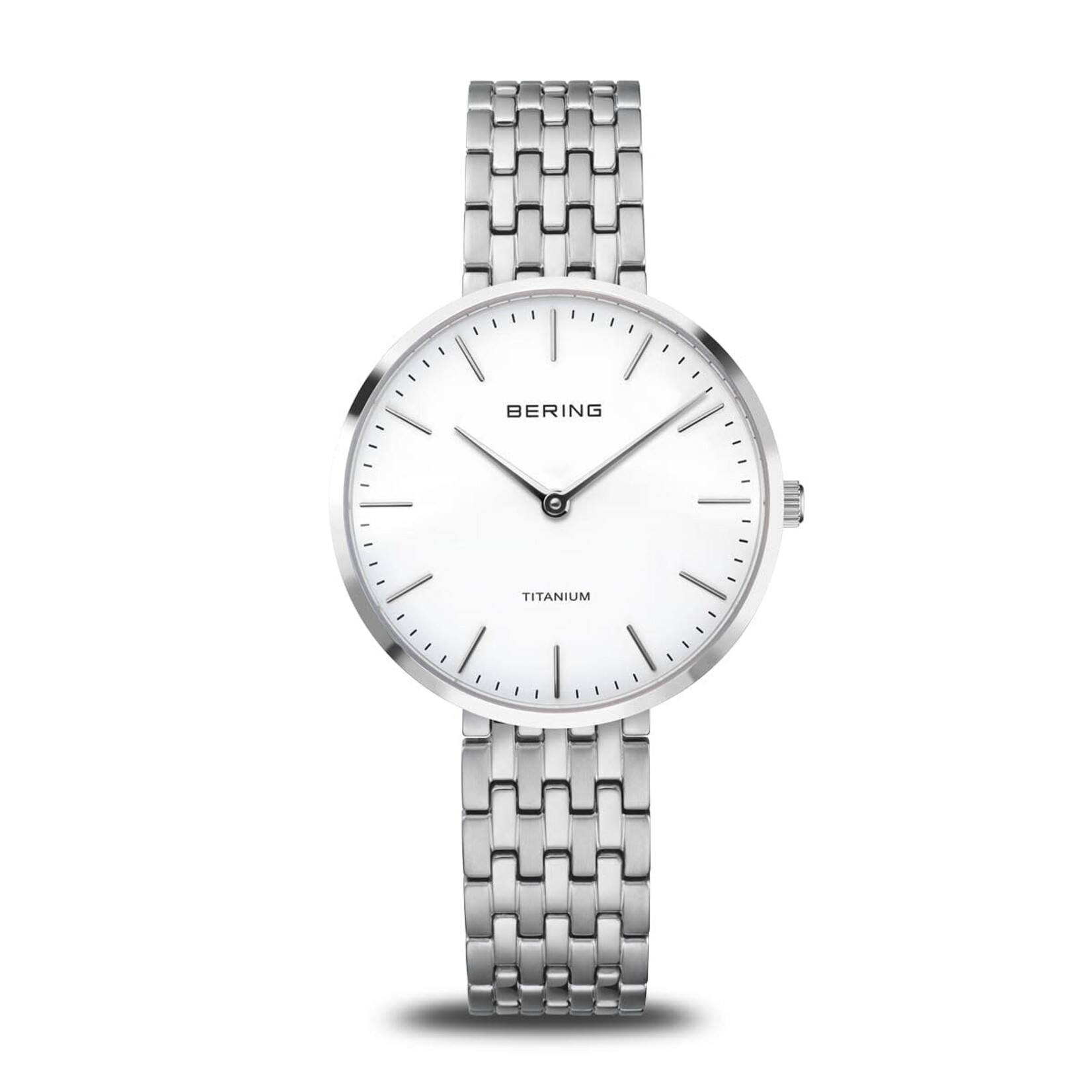 Bering Titanium Polished Silver Links w/ White Face Watch
