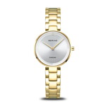 Bering Thin Polished Gold Links w/ Silver Face + Yellow-Bezel Diamond Watch