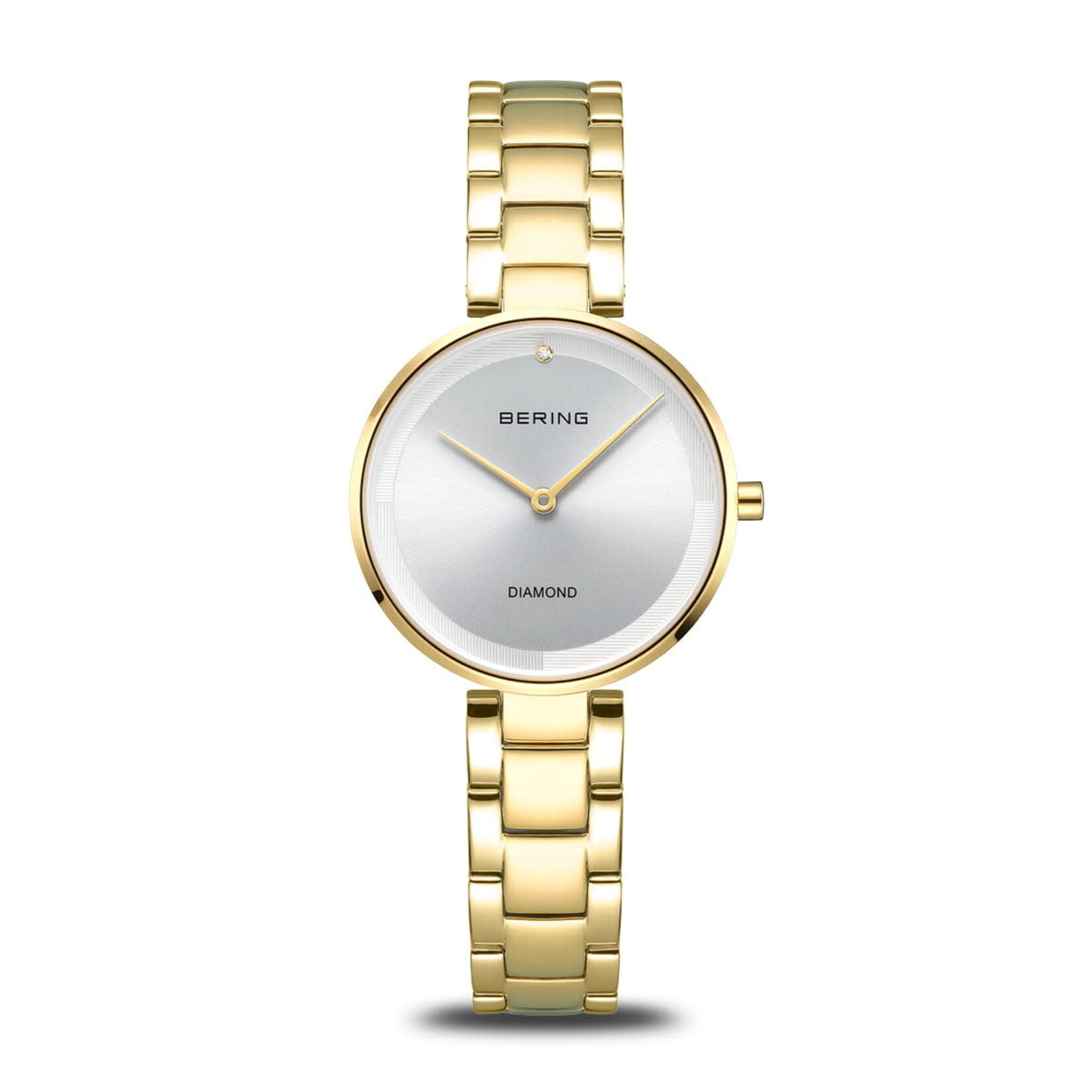 Bering Thin Polished Gold Links w/ Silver Face + Yellow-Bezel Diamond Watch