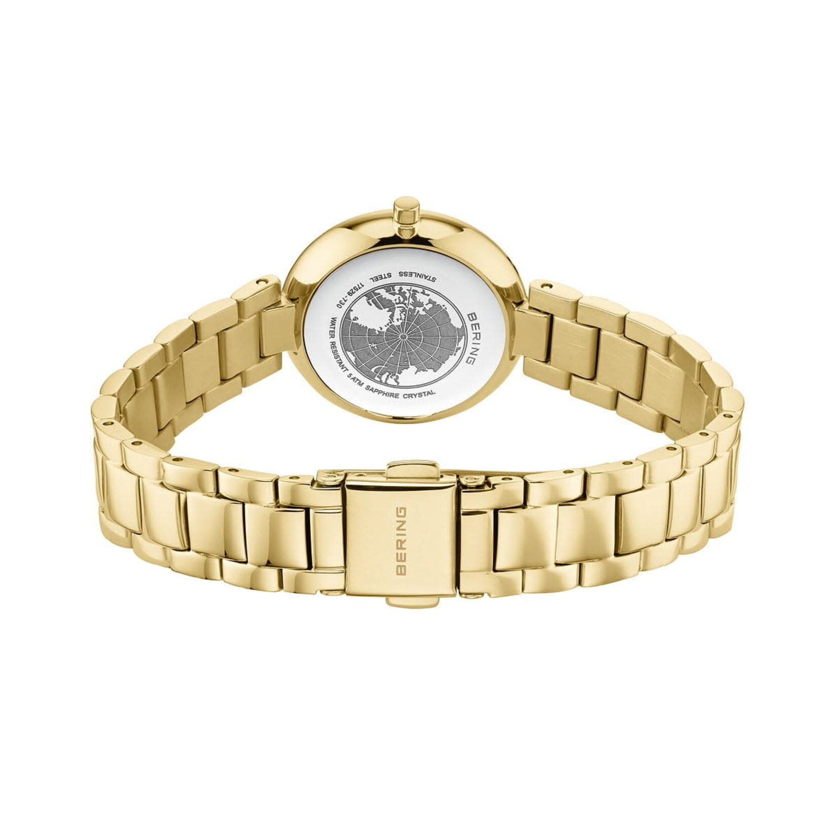 Bering Thin Polished Gold Links w/ Silver Face + Yellow-Bezel Diamond Watch