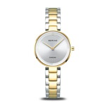 Bering Thin Two Tone Links w/ Silver Face + Yellow-Bezel Diamond Watch