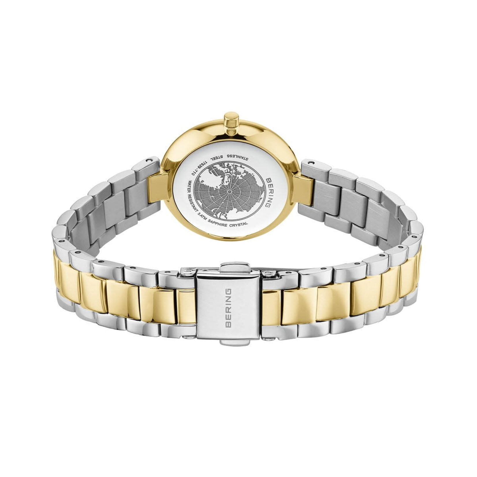Bering Thin Two Tone Links w/ Silver Face + Yellow-Bezel Diamond Watch