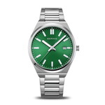 Bering Polished Silver Links w/ Green Face + Date Watch