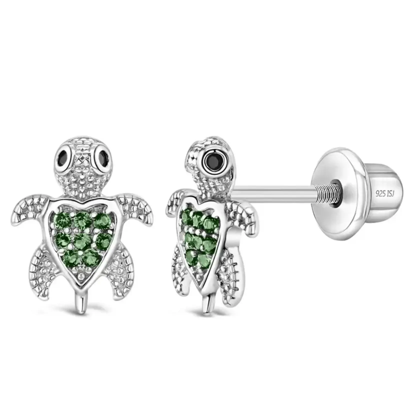 In Season SS Green CZ Adorable Turtle Earrings