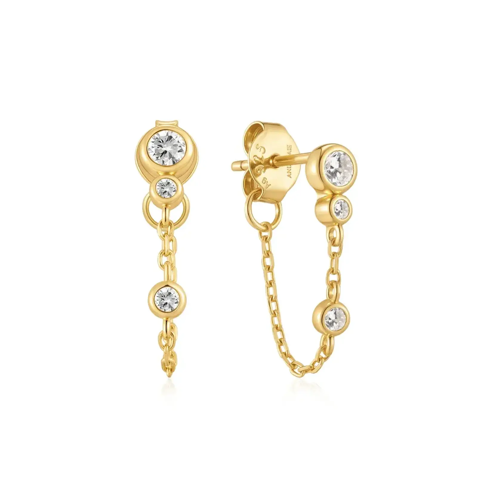 Ania Haie GP Bezel-Set Drop Chain Stud Earrings