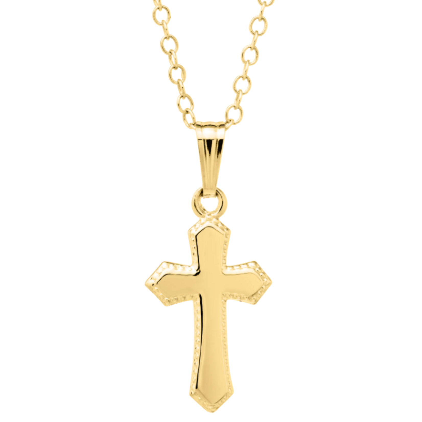 Gold Filled Gold Filled Kid's Beaded & Embossed Small Cross Necklace 15"