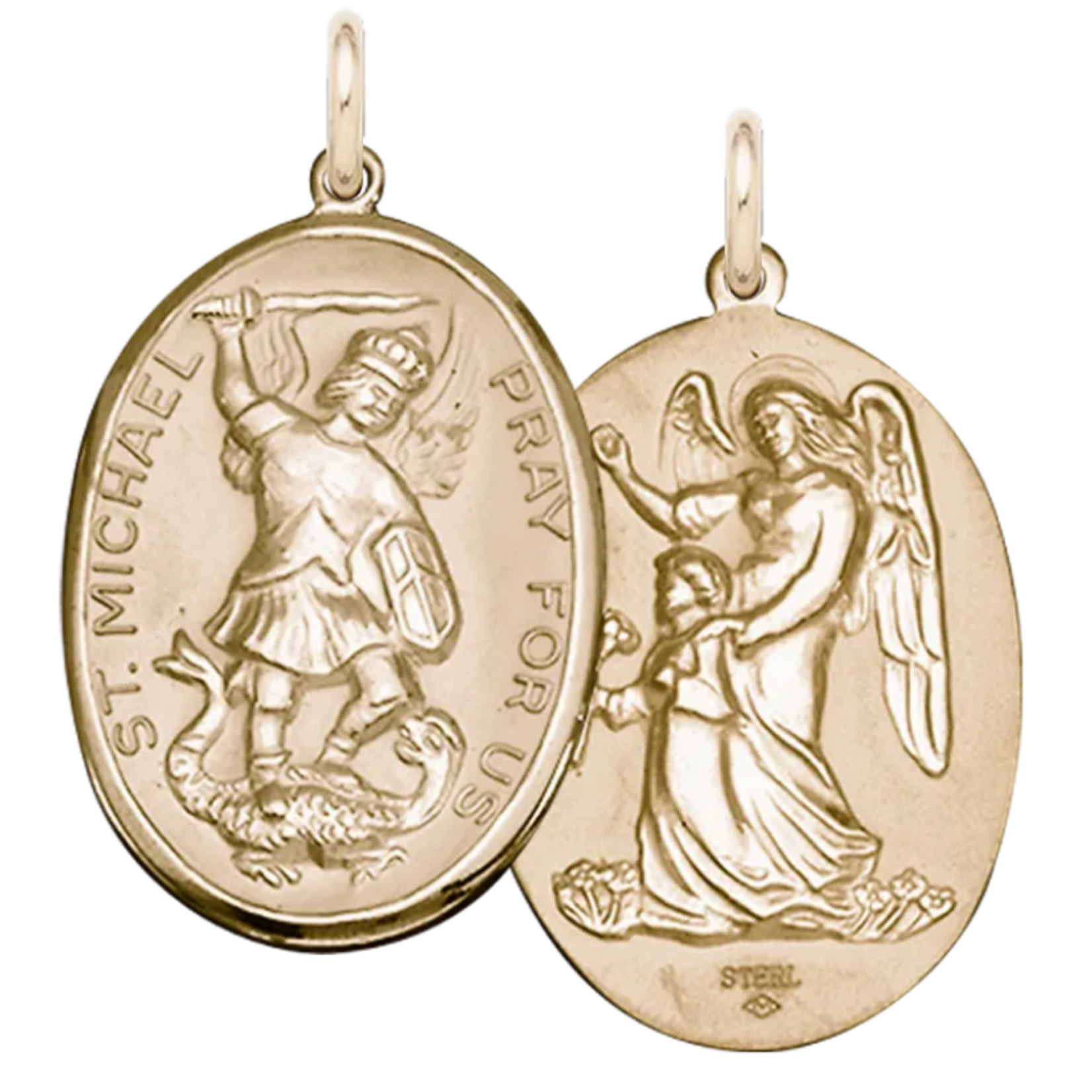 Gold Filled Gold Filled St. Michael Two-Side Necklace w/ Stainless Steel Chain 20"