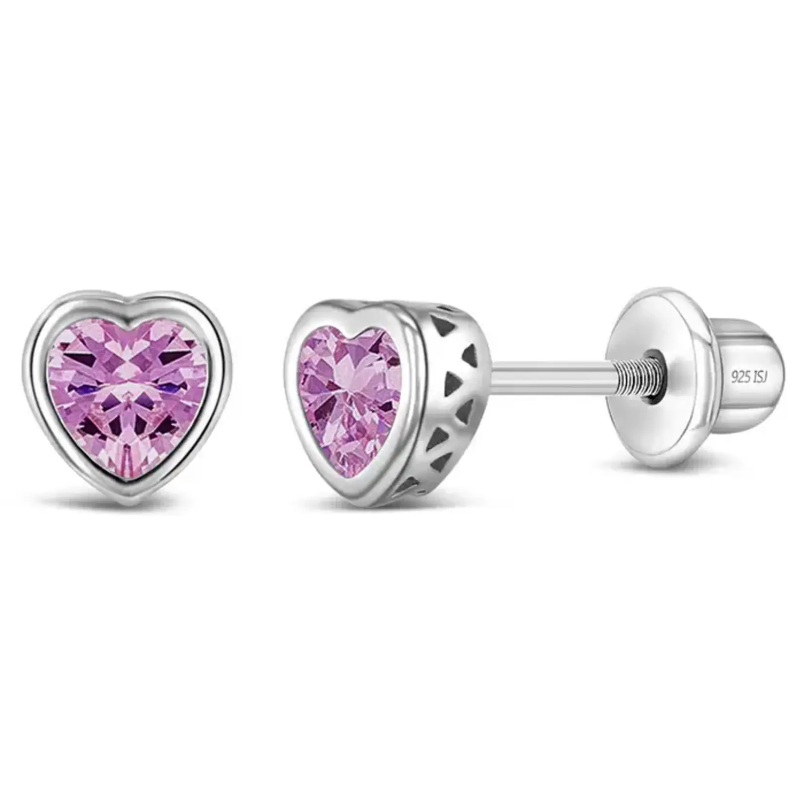 In Season SS Oct. Pink Tourmaline CZ Heart Birthstone Earrings