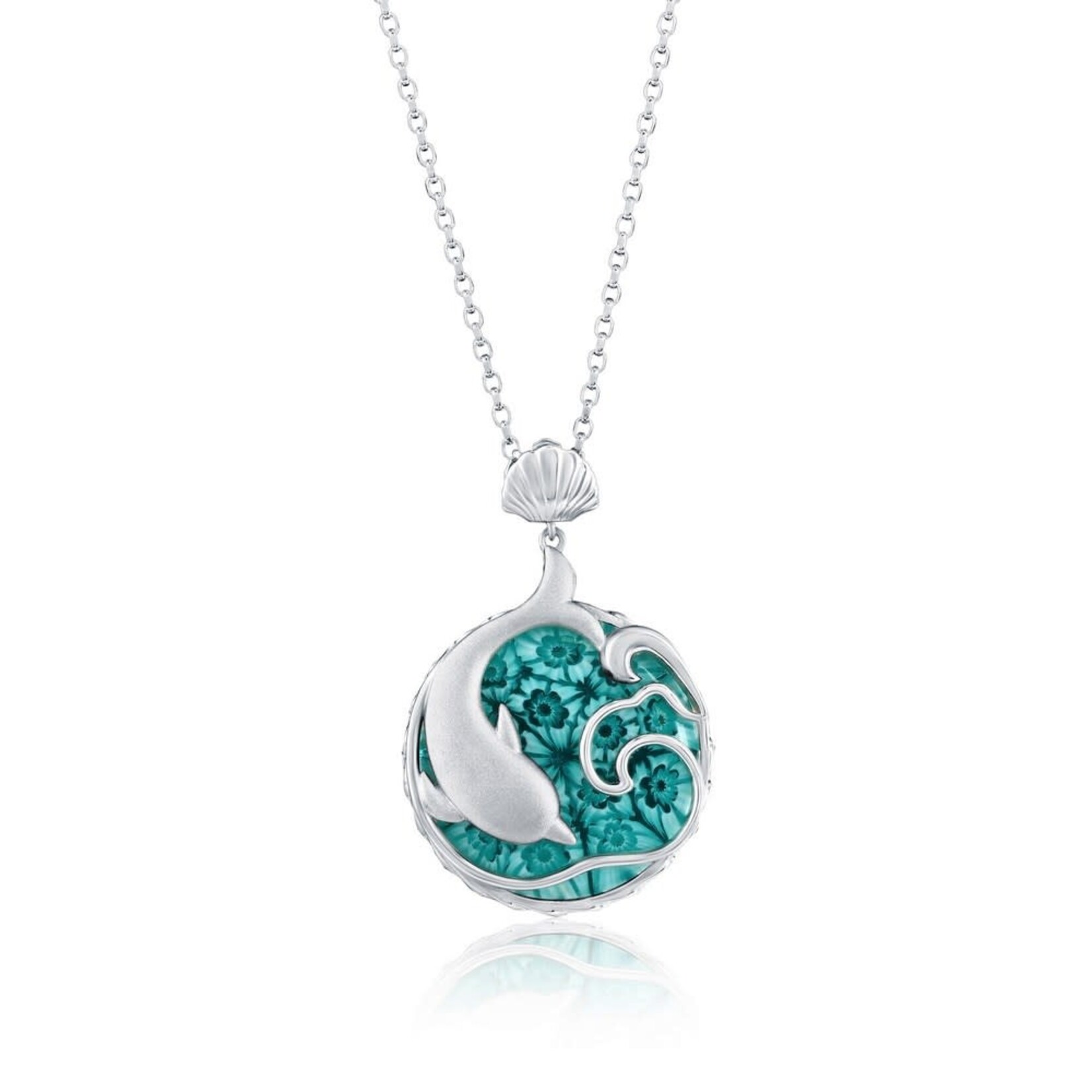 Murano Glass Sterling Silver Venetian Murano Dolphin Pendant - Teal