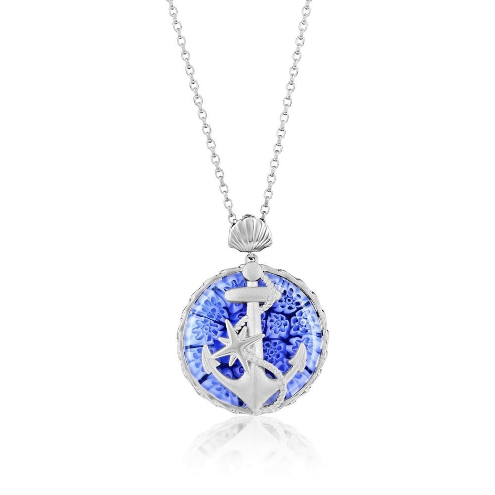 Murano Glass Sterling Silver Venetian Murano Anchor Pendant - Blue