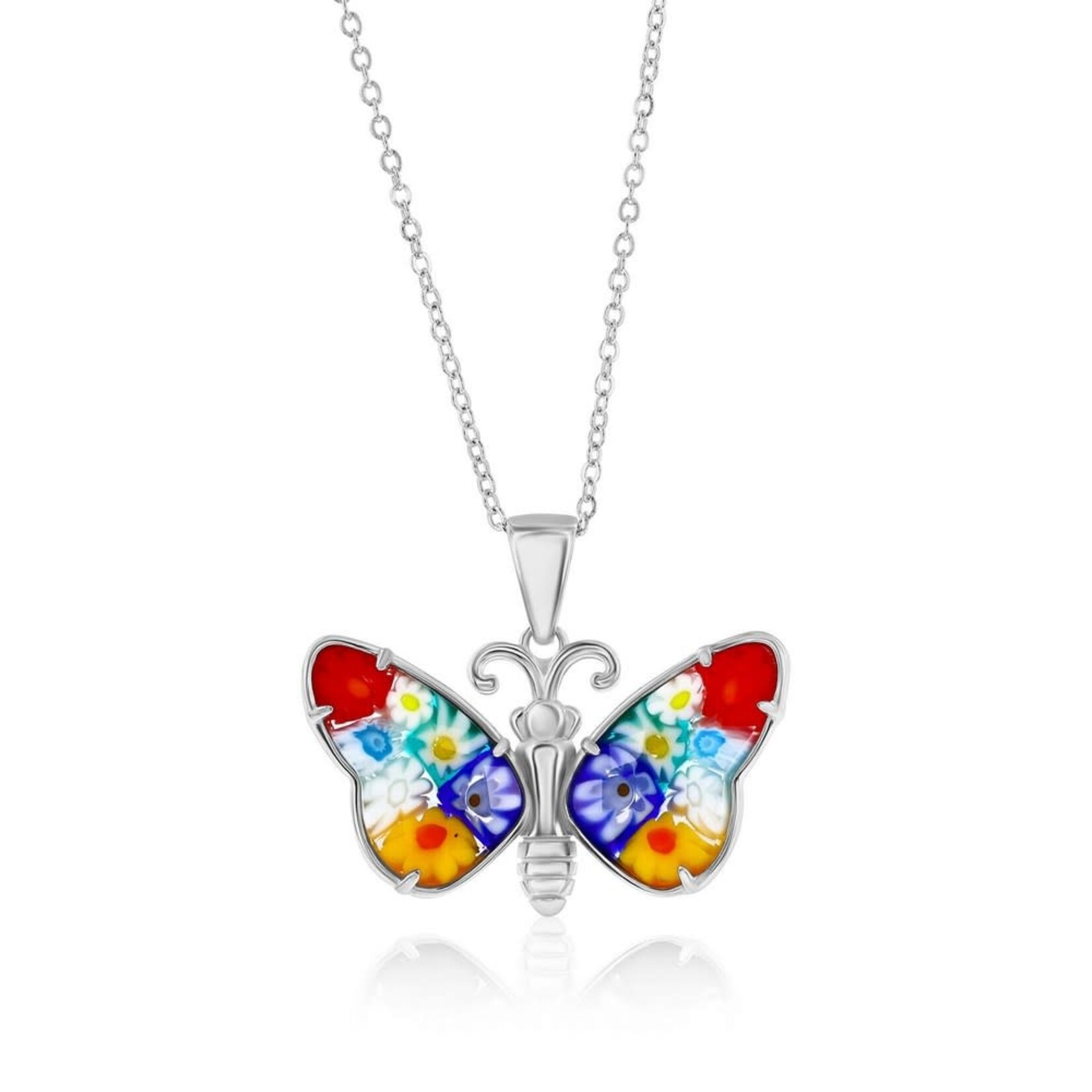 Murano Glass SS Venetian Murano Glass Colorful Butterfly Necklace
