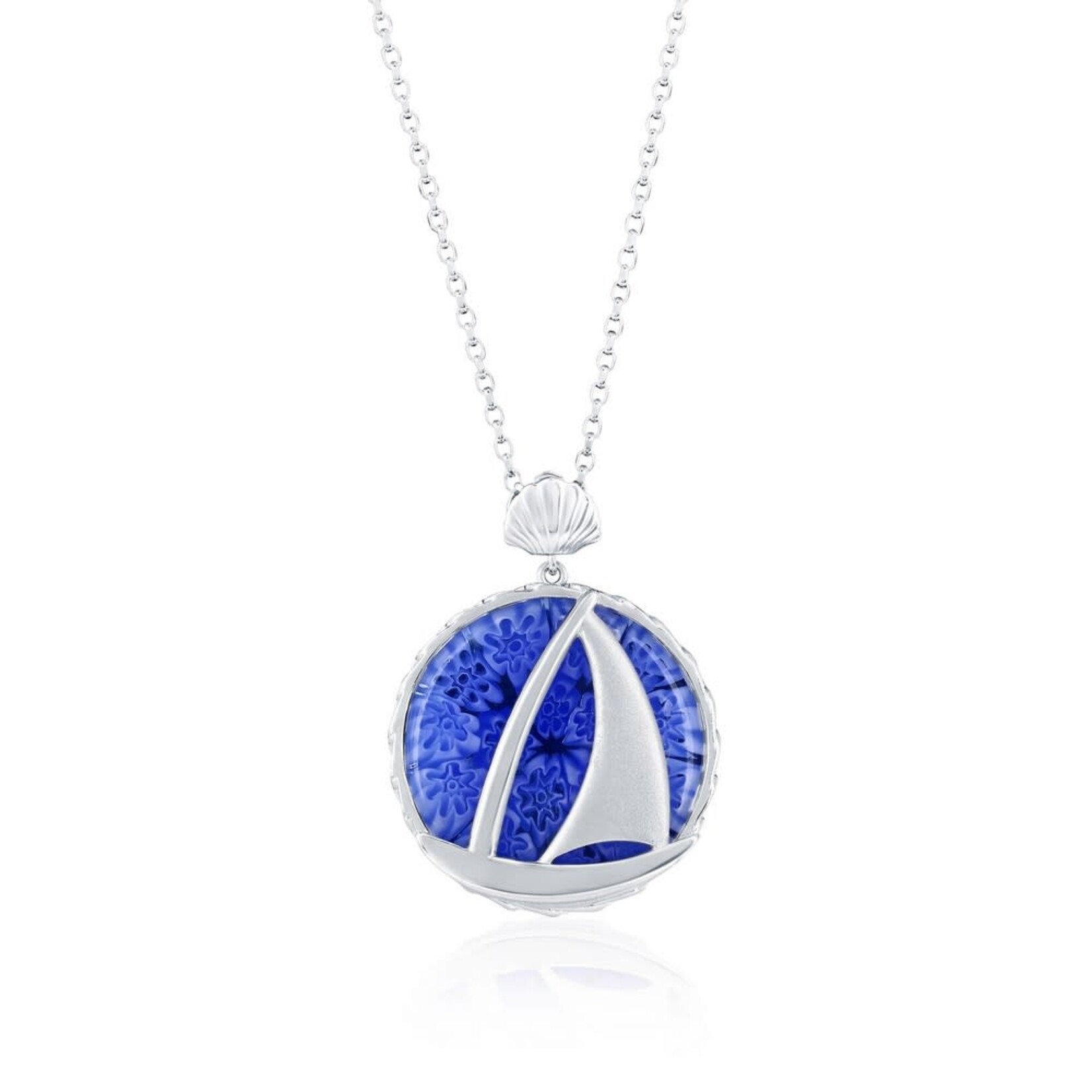 Murano Glass SS Venetian Murano Glass Sailboat Necklace - Blue