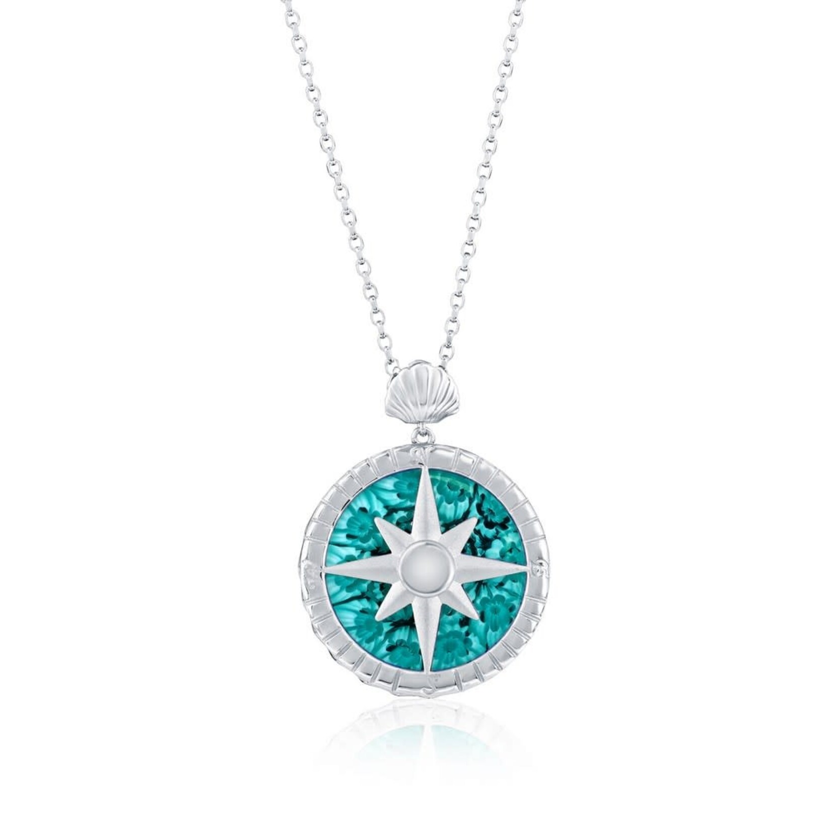 Murano Glass SS Venetian Murano Glass Compass Necklace - Teal