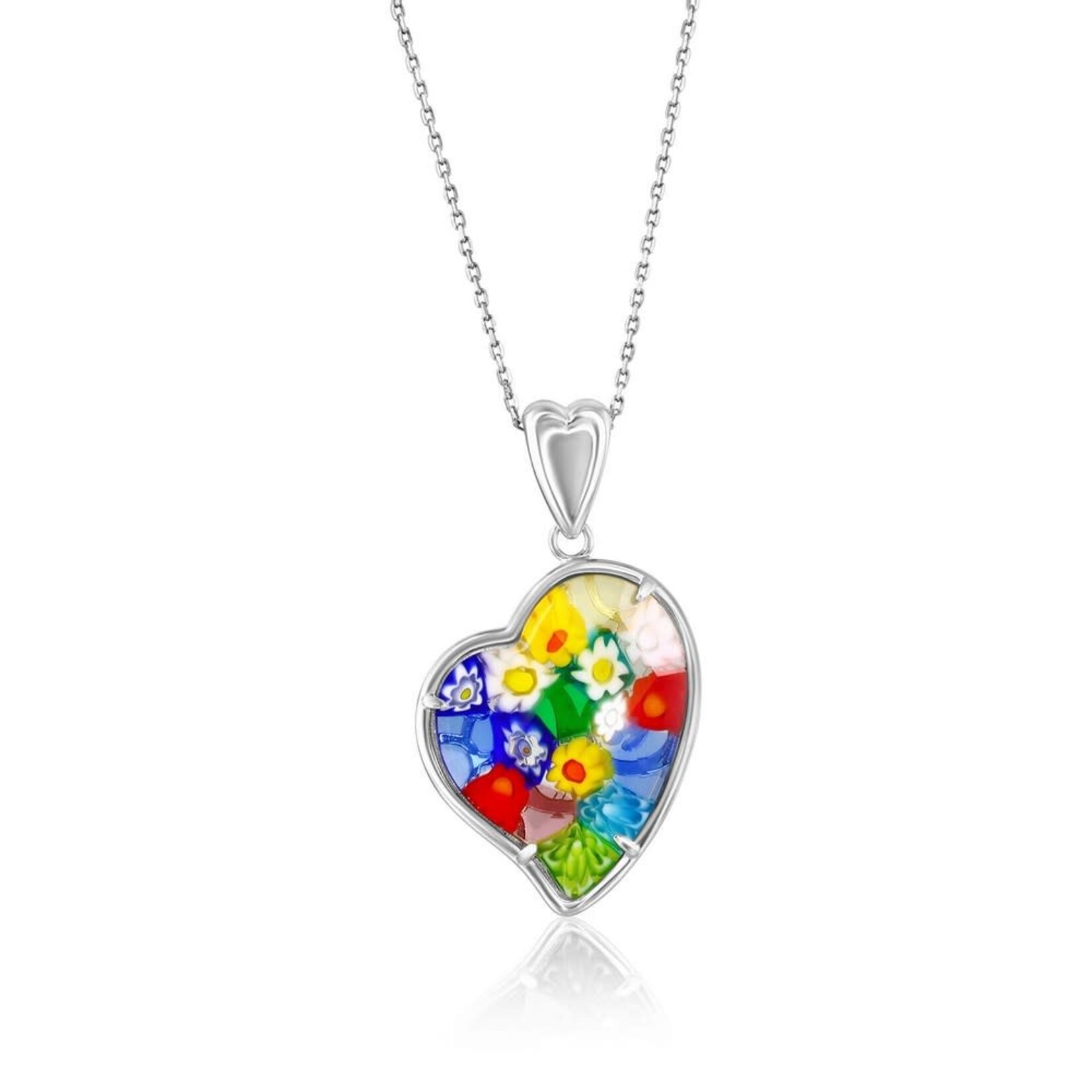 Murano Glass Sterling Silver Venetian Murano Heart Pendant - Multi-Color