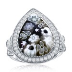 Murano Glass SS Venetian Murano Glass Teardrop Black/White w/CZ Ring - 8