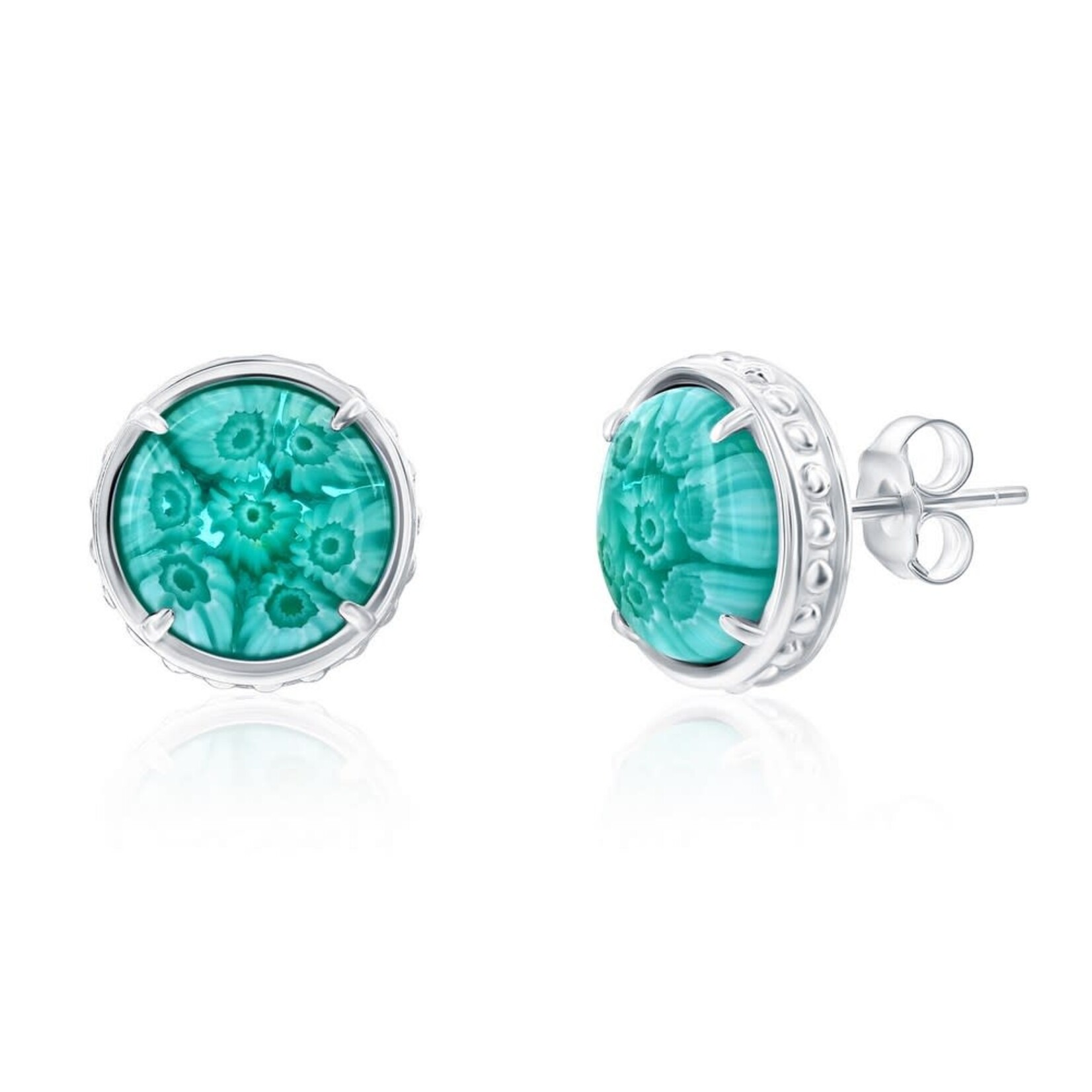 Murano Glass Sterling Silver Venetian Murano 12mm Round Earrings - Teal