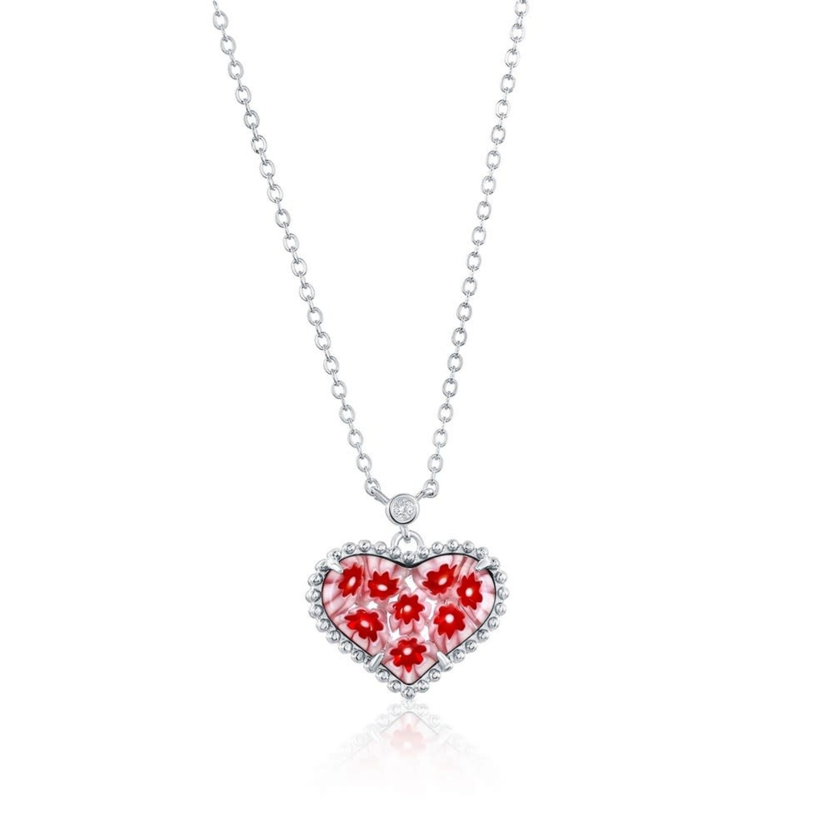 Murano Glass SS Venetian Murano Pink & Red Heart  Necklace