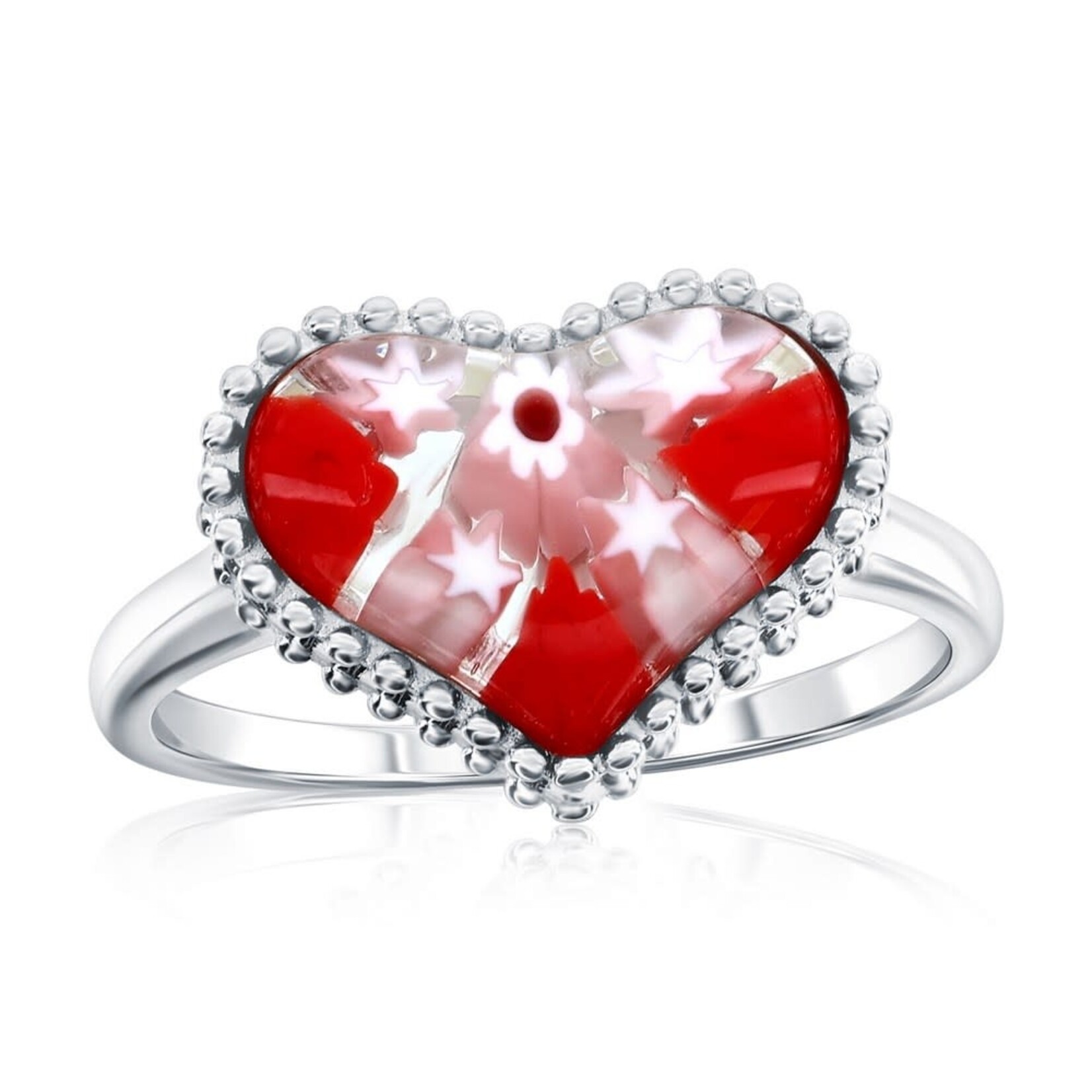 Murano Glass Sterling Silver Venetian Murano Heart Ring - Red Size 8
