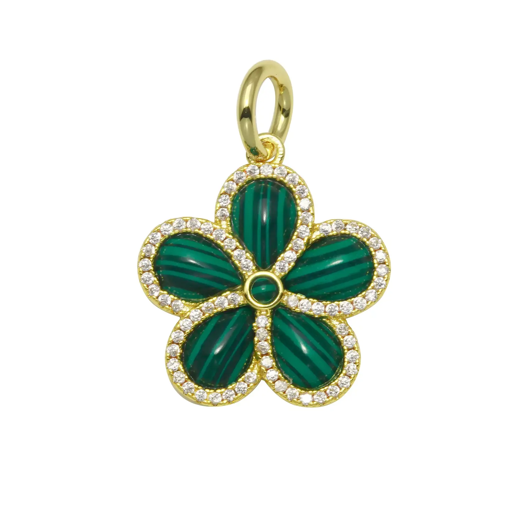 JTG Jewlery GP Brass Malachite Flower Charm 20mm