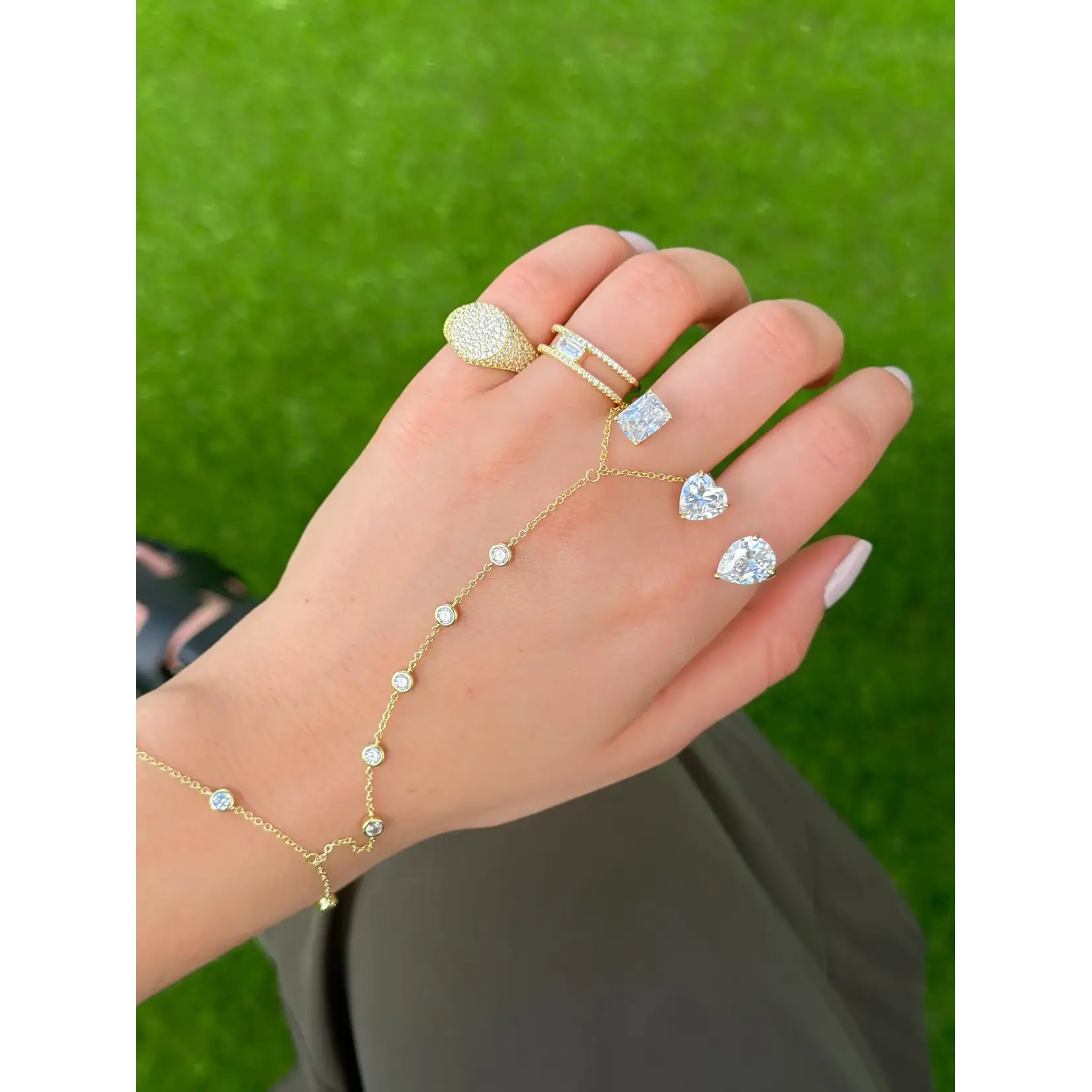 JTG Jewlery GP Brass Clear CZ Hand Chain