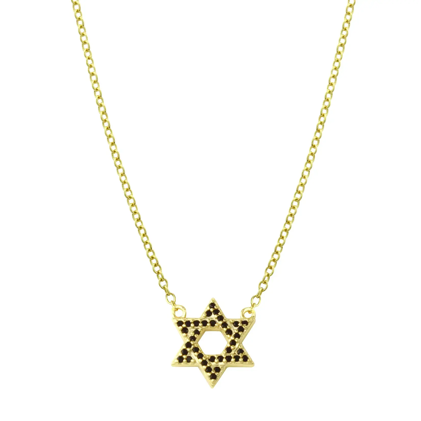 JTG Jewlery GP Brass Pave Black CZ Star Of David Necklace 14.5"+3"