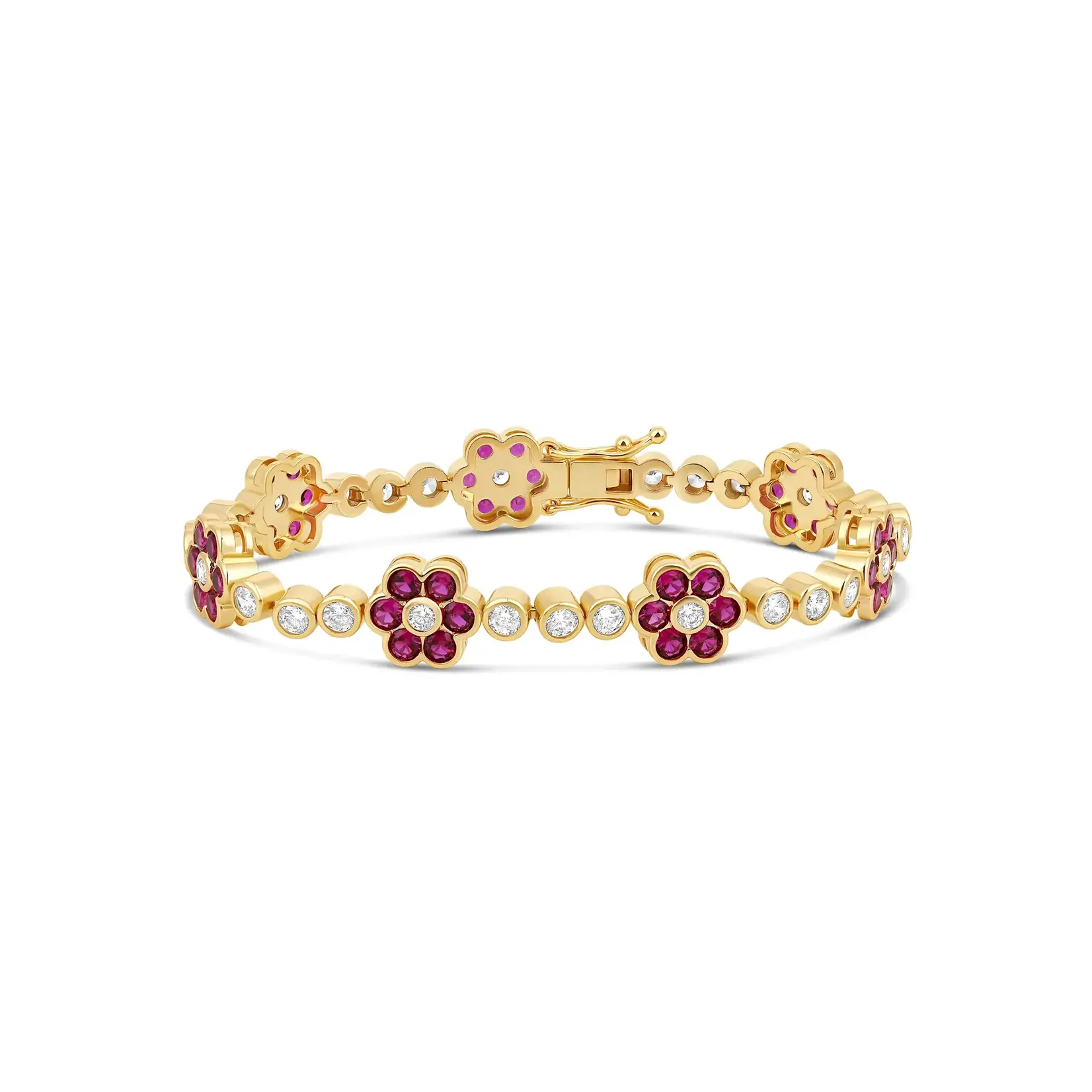 JTG Jewlery GP Brass Gold/Red Bloom Tennis Bracelet 6.5"