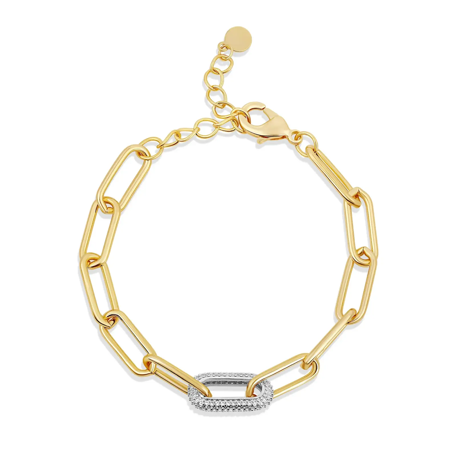 JTG Jewlery GP Brass Paperclip Pave Link Bracelet 6.5"+2"