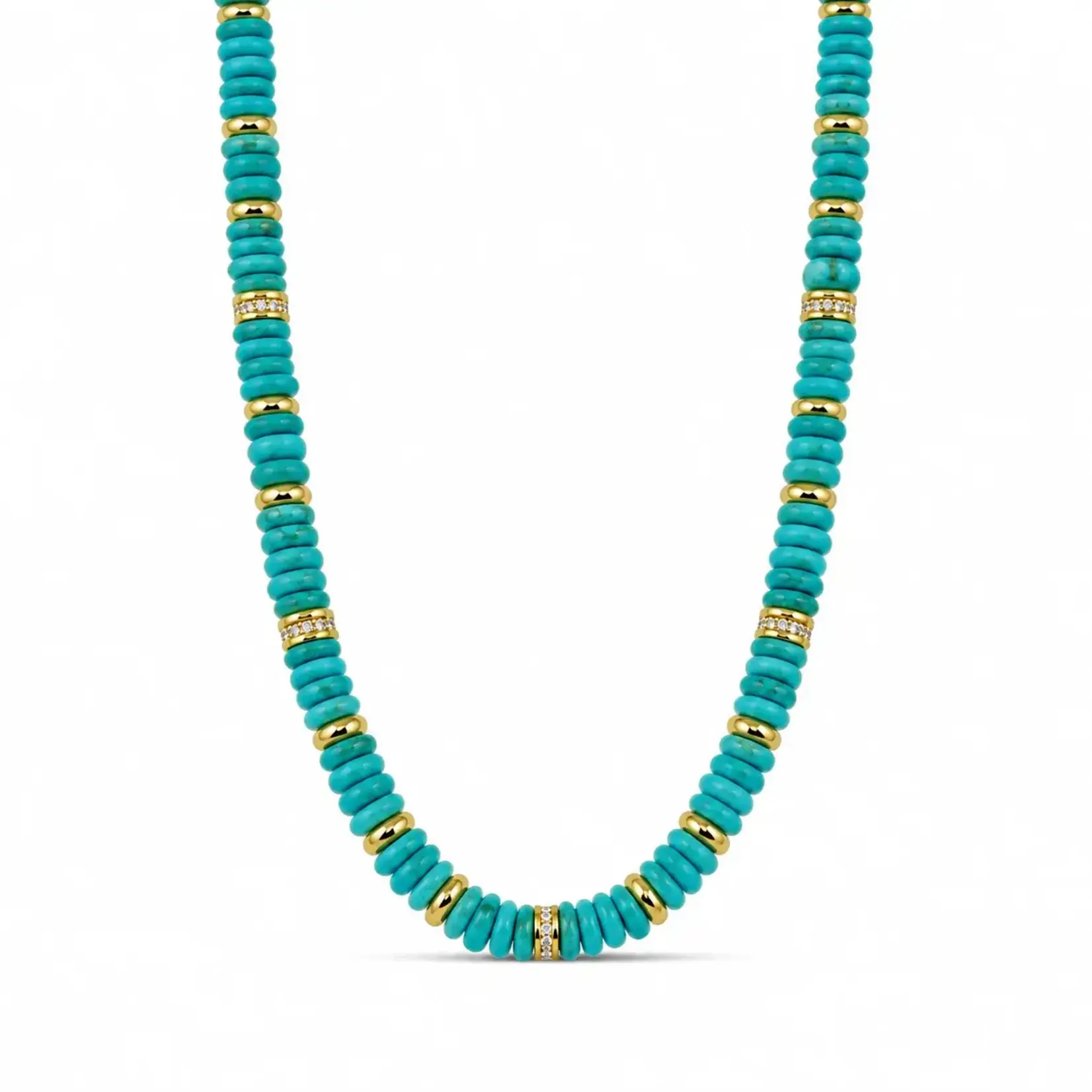 JTG Jewlery GP Brass Turquoise Pukka Choker Necklace 12"-16"