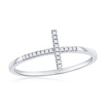 Classic of New York Sterling Silver Sideways Cross Diamond Ring