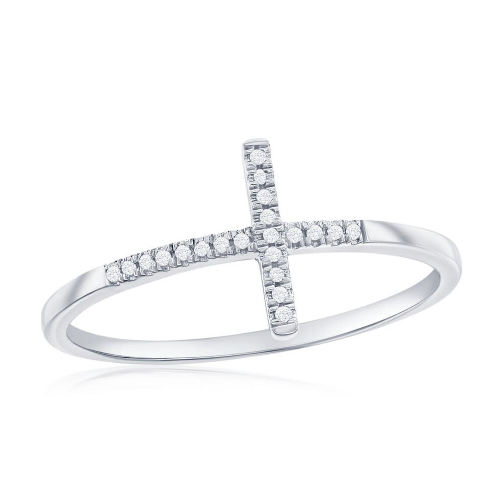 Classic of New York Sterling Silver Sideways Cross Diamond Ring