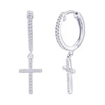 Classic of New York Sterling Silver Cross Charm Diamond Huggies - (50 Stones)