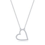 Classic of New York Sterling Silver Open Heart Diamond Necklace - (40 Stones)