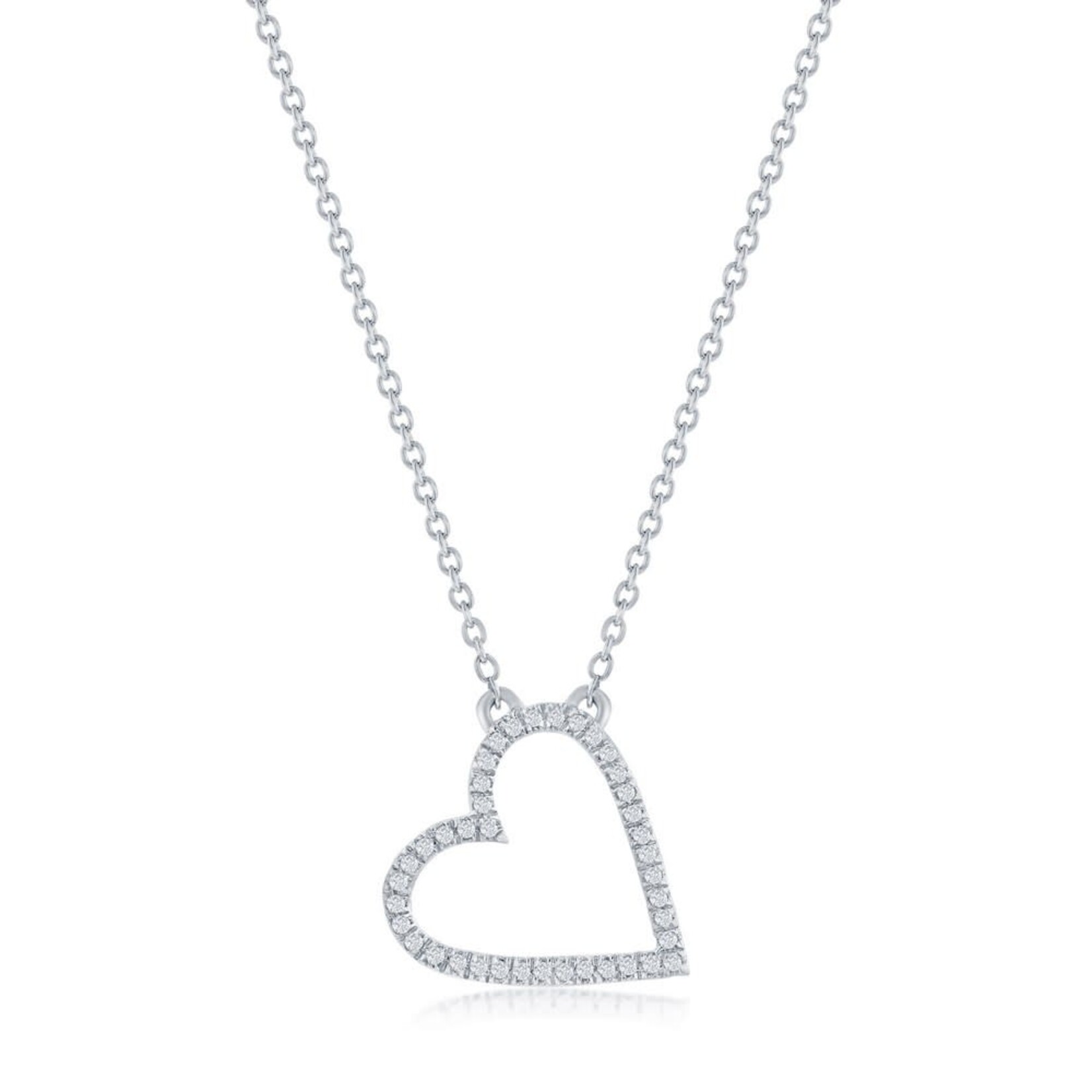 Classic of New York Sterling Silver Open Heart Diamond Necklace - (40 Stones)