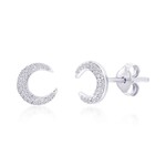Classic of New York Sterling Silver Crescent Moon Diamond Stud Earrings - (50 Stones)