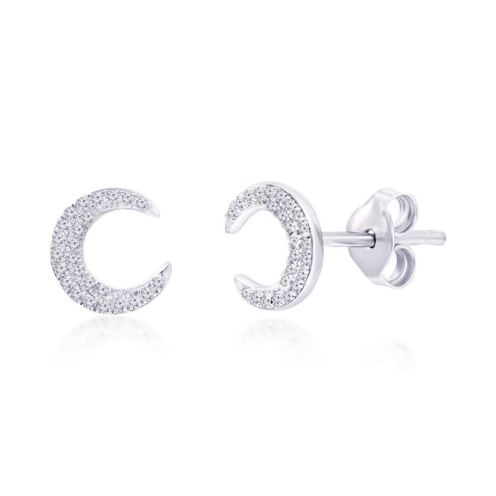 Classic of New York Sterling Silver Crescent Moon Diamond Stud Earrings - (50 Stones)