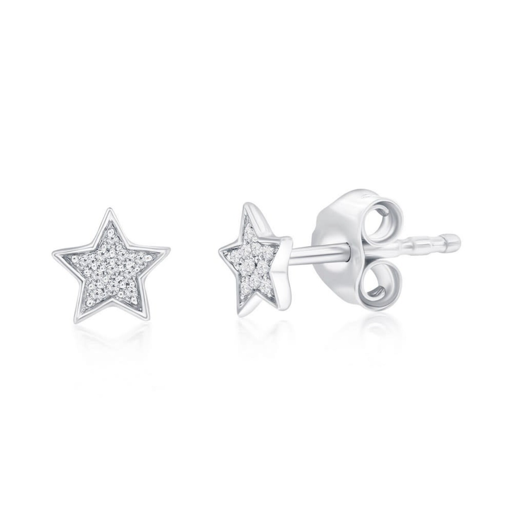 Classic of New York Sterling Silver Star Diamond Studs - (22 Stones)