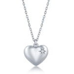 Classic of New York Sterling Silver 0.009ctw Diamond Accent Puffed Heart Necklace