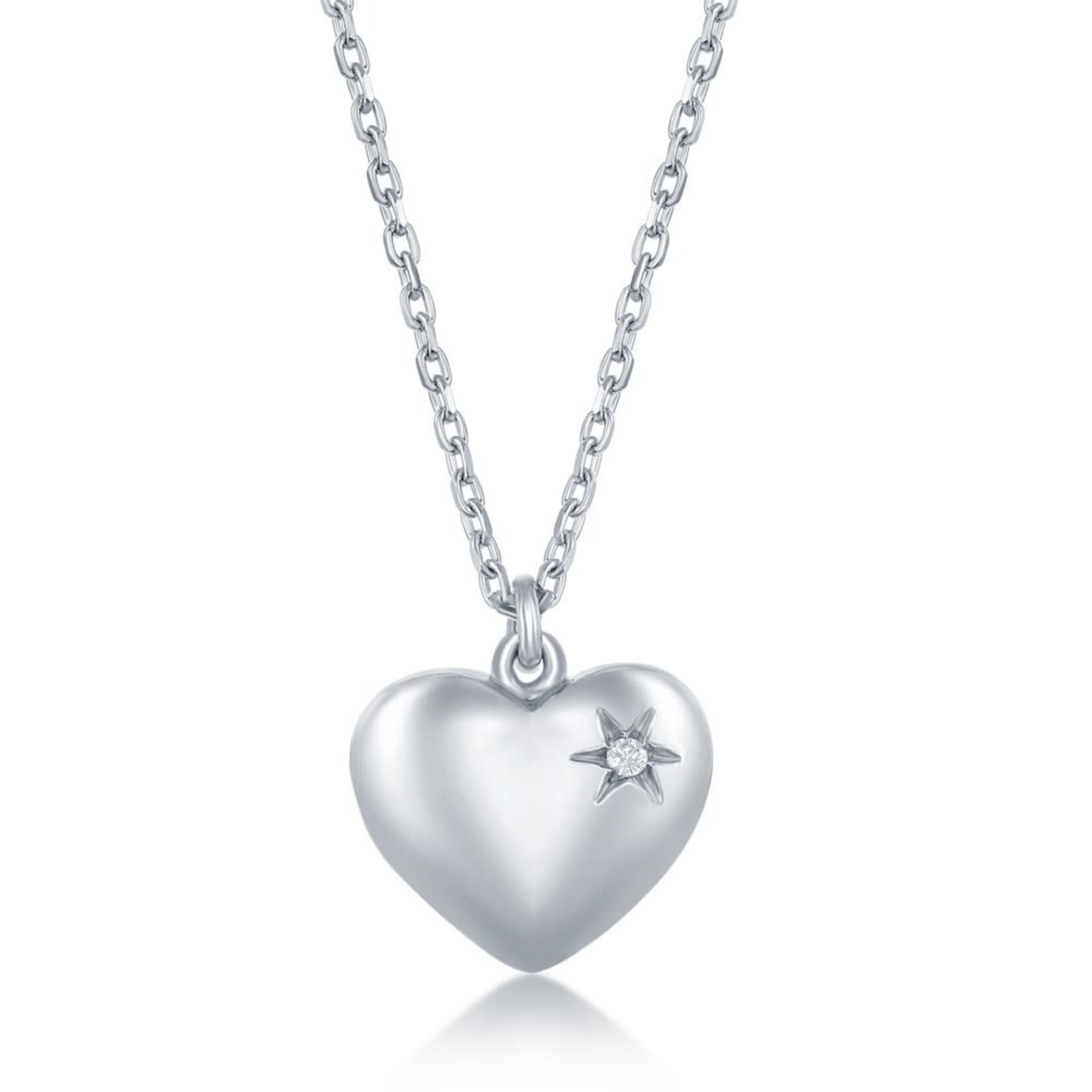 Classic of New York Sterling Silver 0.009ctw Diamond Accent Puffed Heart Necklace