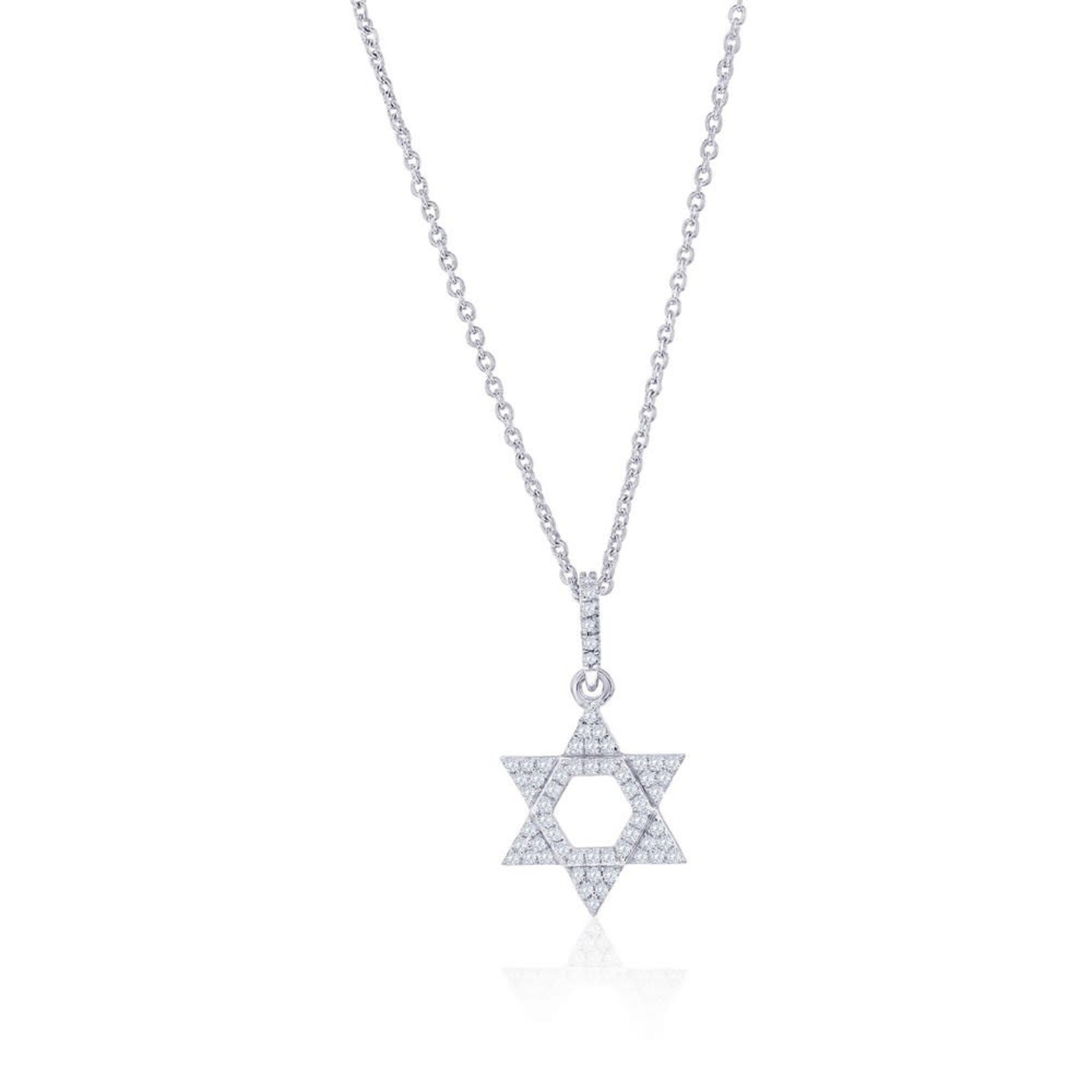 Classic of New York Sterling Silver Star of David Diamond Necklace - (60 Stones)