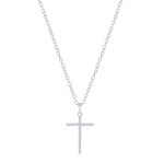 Classic of New York Sterling Silver Diamond Thin Cross Necklace - (24 Stones)