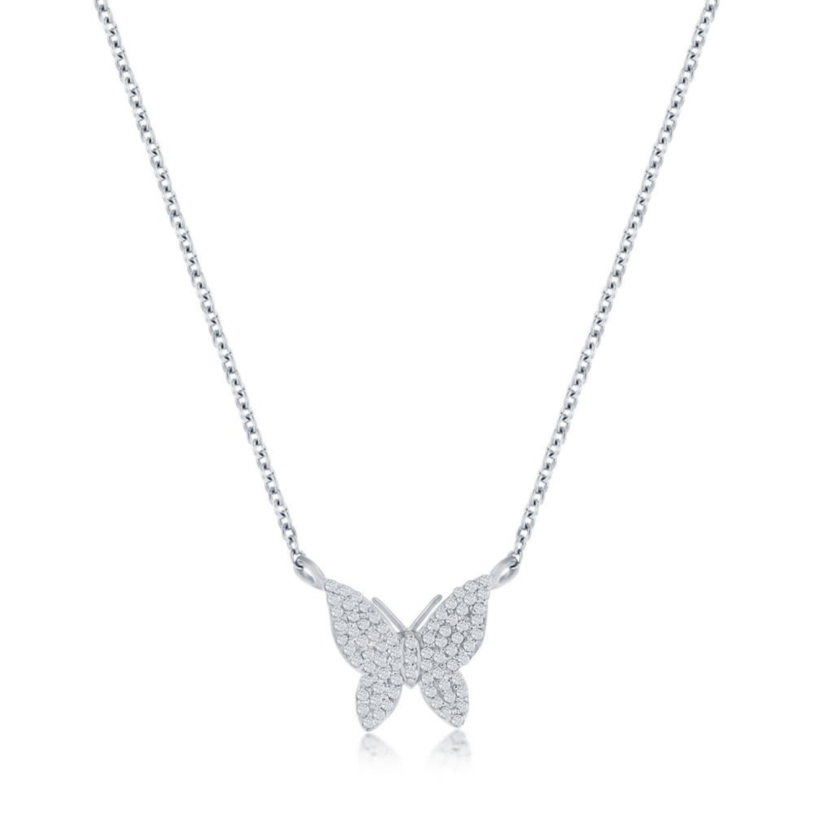 Classic of New York Sterling Silver Butterfly Diamond Necklace - (75 Stones)