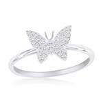 Classic of New York Sterling Silver Butterfly Diamond Ring - (43 Stones) Size 7