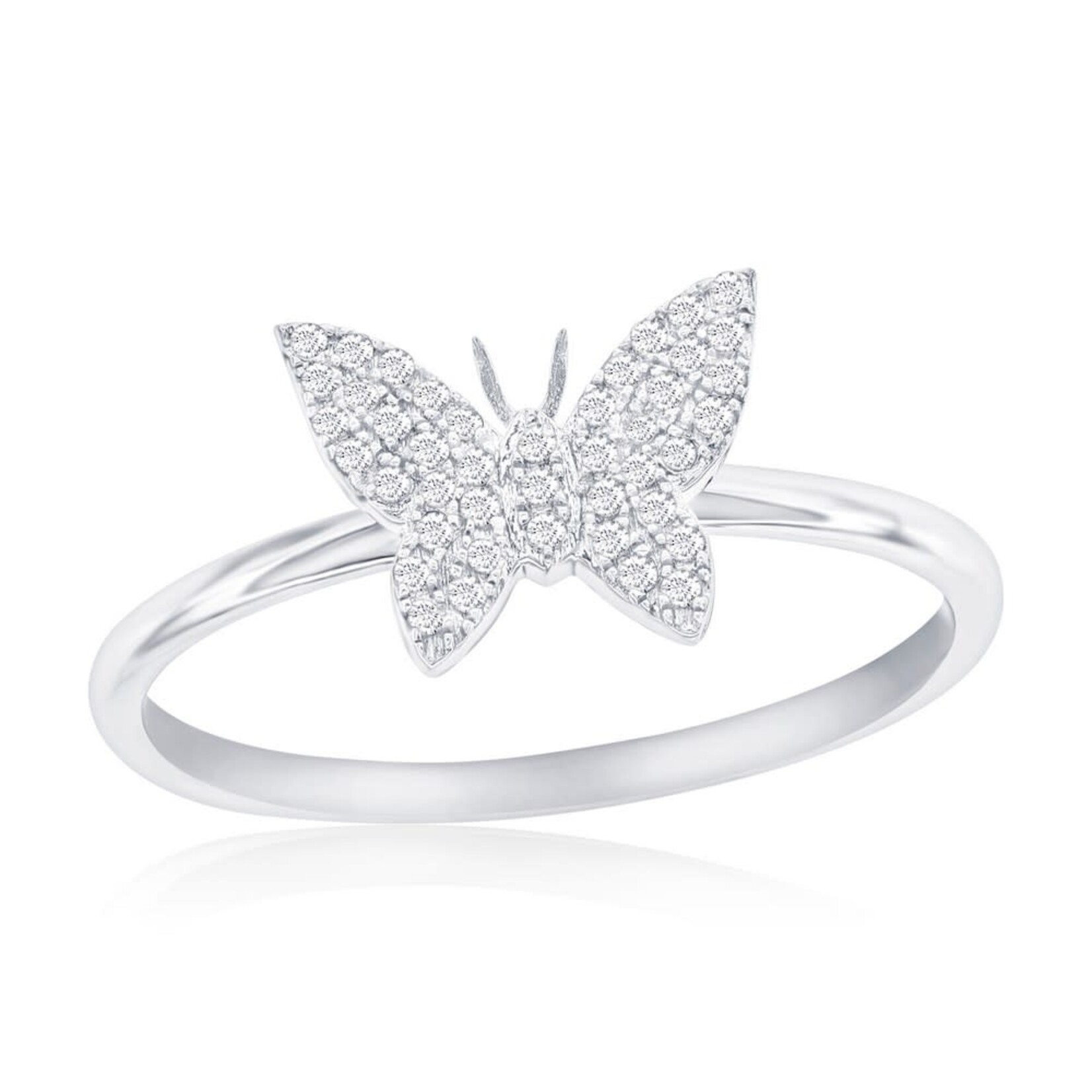 Classic of New York Sterling Silver Butterfly Diamond Ring - (43 Stones) Size 7