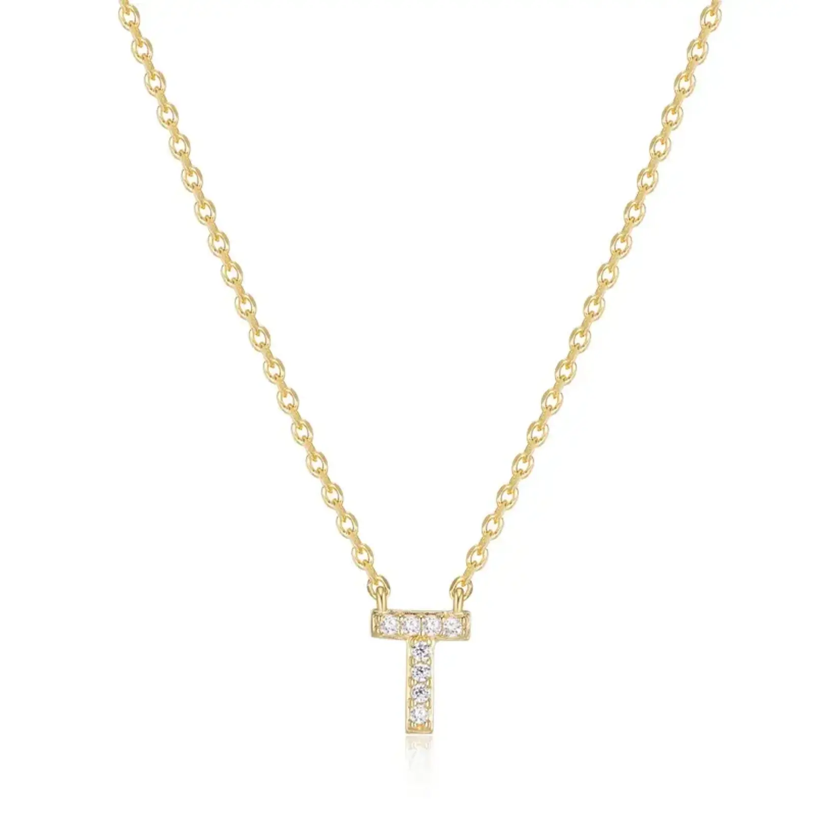 Paris 1901 SS 18K Vermeil CZ Mini Initial T Necklace 18”+2”