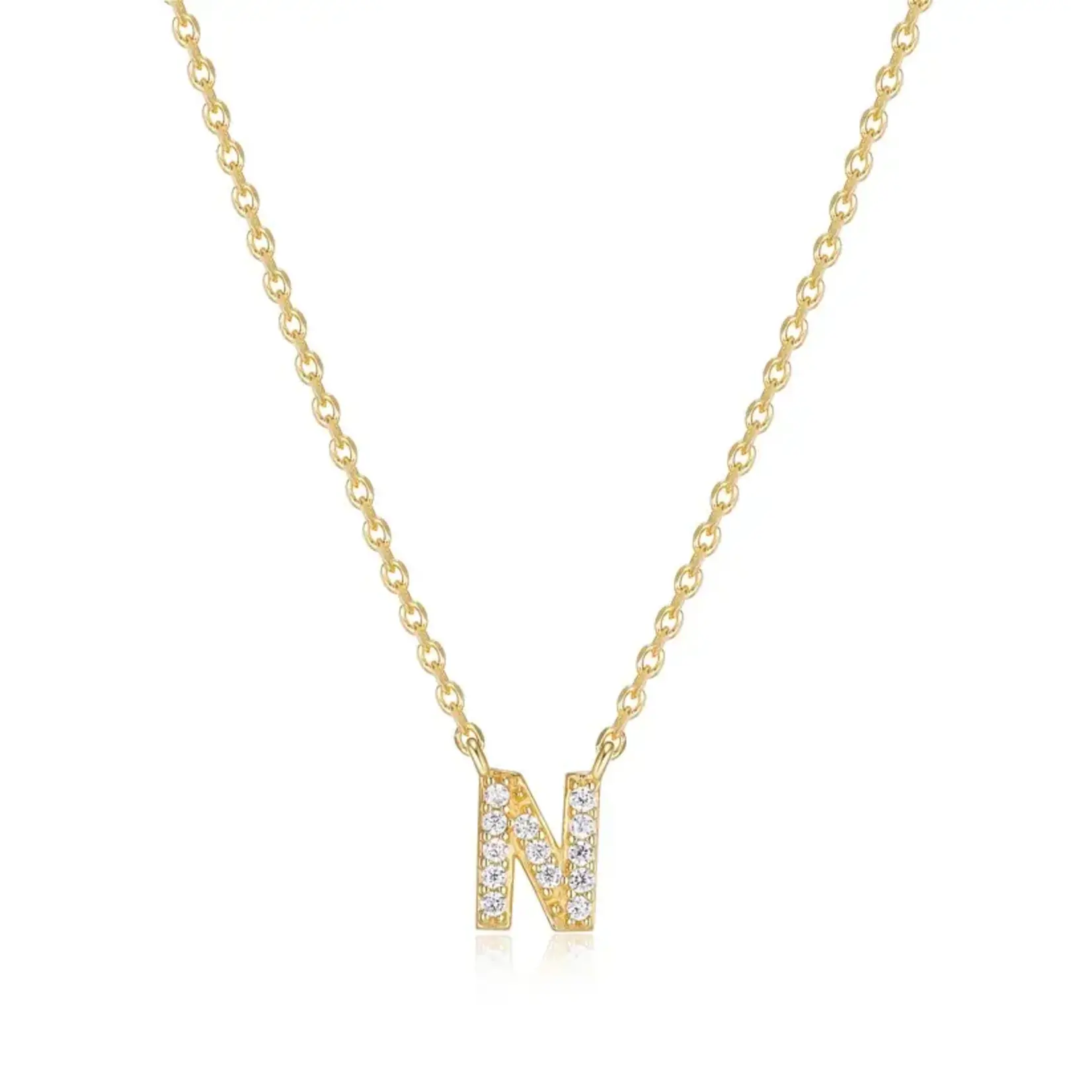 Paris 1901 SS 18K Vermeil CZ Mini Initial N Necklace 18”+2”