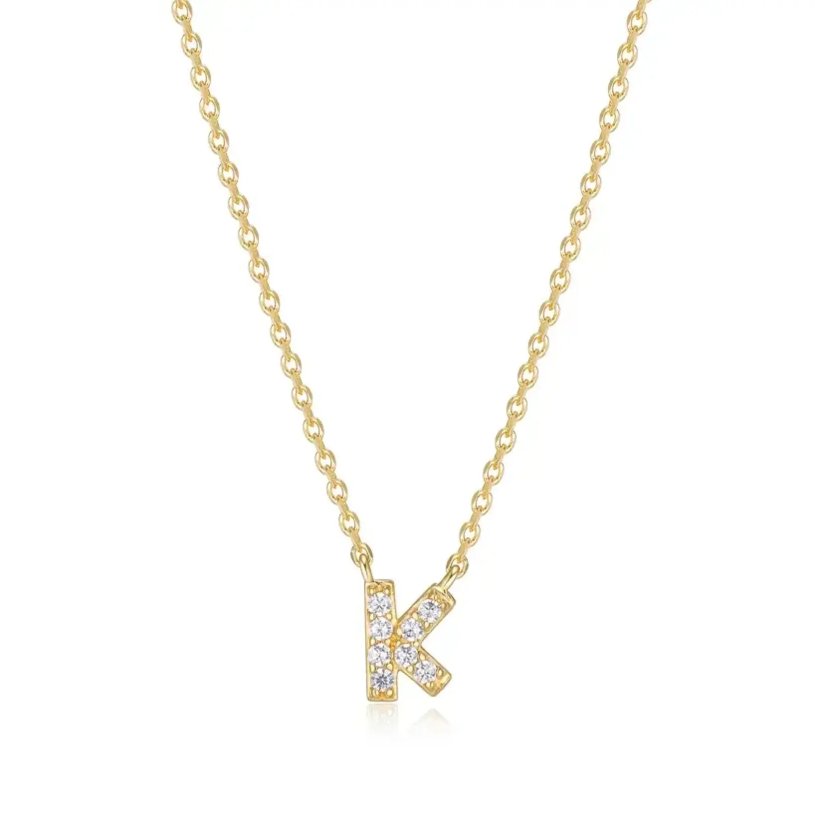 Paris 1901 SS 18K Vermeil CZ Mini Initial K Necklace 18”+2”